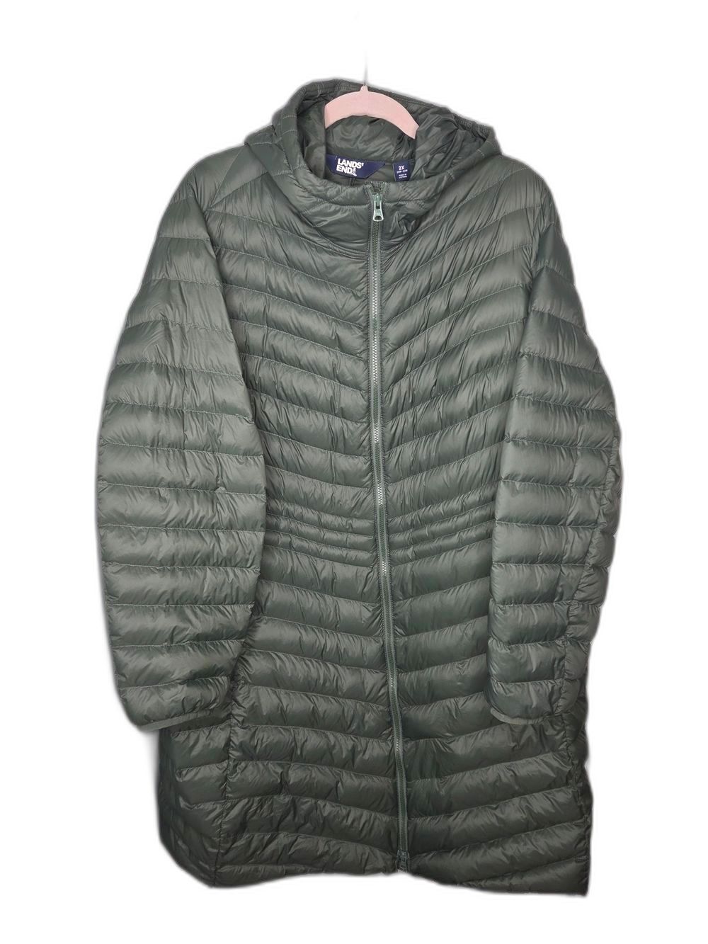 Lands' End Women's Hooded Packable Long Puffer Coat — Olive Green